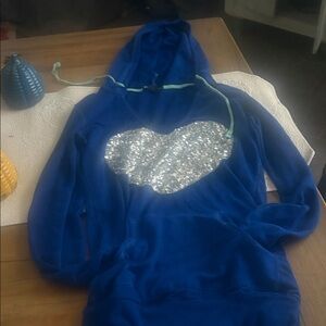 DEAL OF THE DAY -Blue Hoodie with Silver Heart Design